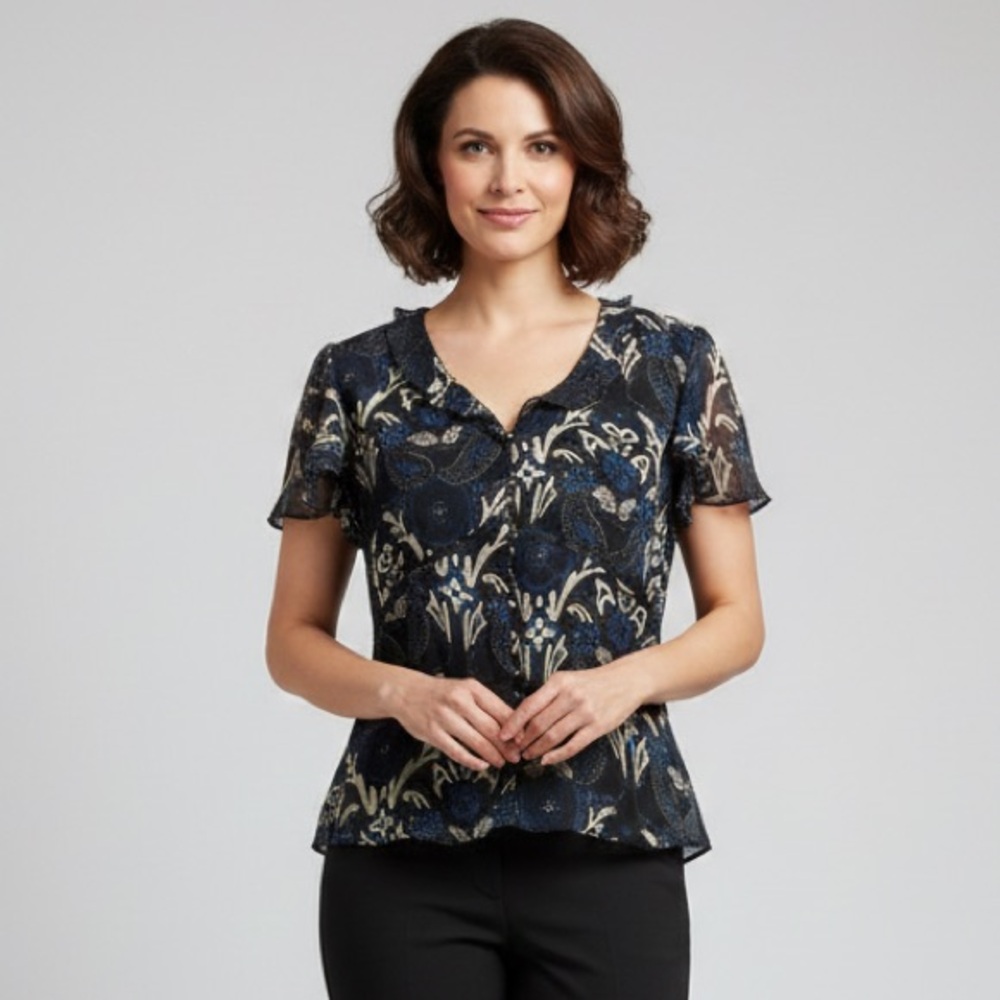 Y2K Floral Chiffon babydoll Fairy Ruffled Peplum‎ Blouse